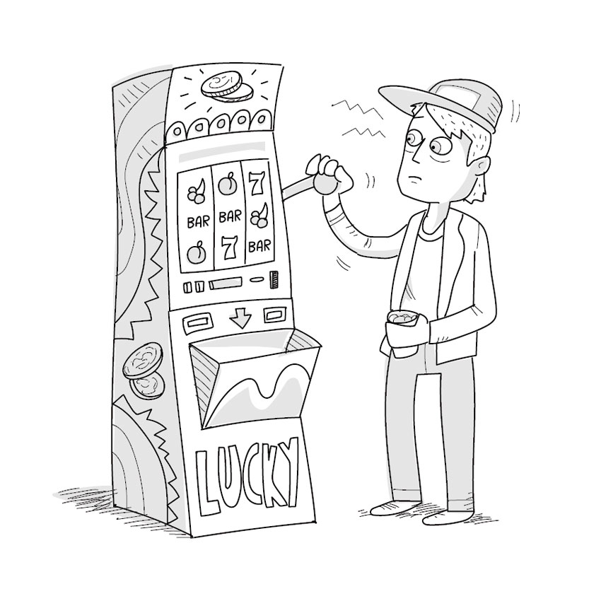 disegno ragazzo che gioca alla slot machine