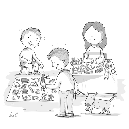Bambini che vendono i giocattoli facendo il mercatino