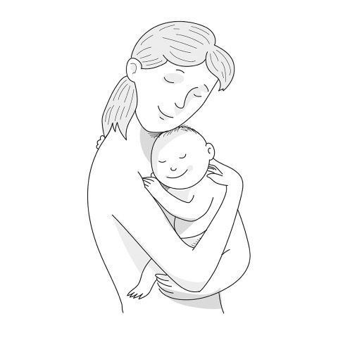 Disegno di un neonato che viene abbracciato e coccolato dalla sua mamma