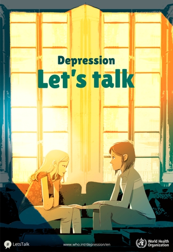 Campagna giornata mondiale della depressione - disegno di due donne che parlano sedute e si confidano