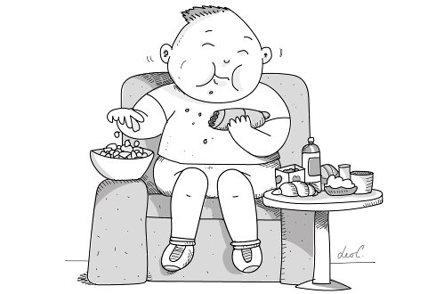 Disegno di un bambino che mangia troppo
