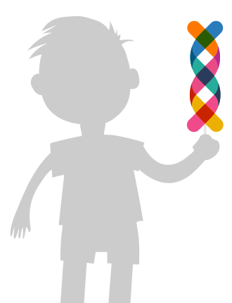 Sagoma di un bambino che tiene in mano un'elica di DNA
